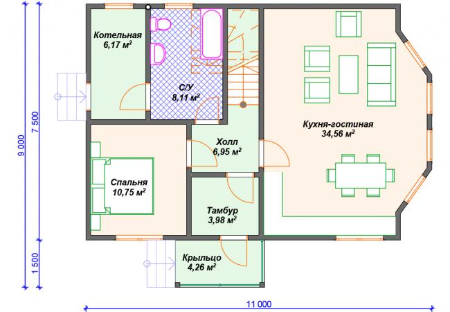 Каркасный дом 9х11. Проект К-25