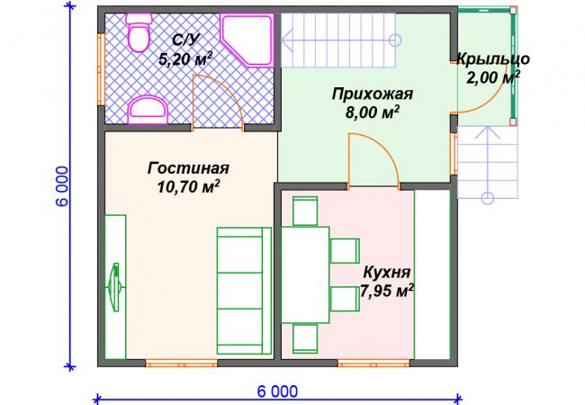 Каркасный дом 6х6 Проект К-26