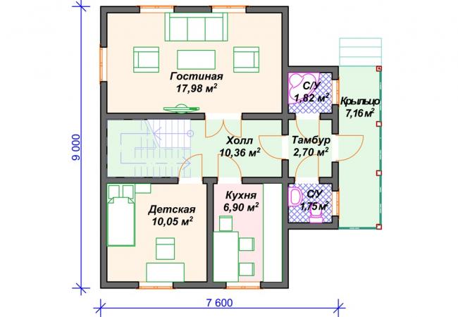 Каркасный дом 9х7.6. Проект К-30