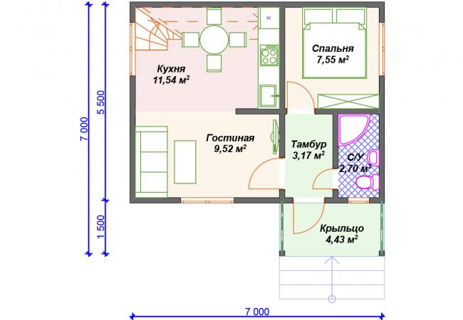 Каркасный дом 7х7. Проект К-34