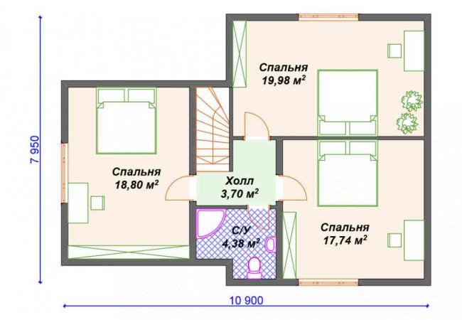Каркасный дом 7.9х10.9 Проект К-37