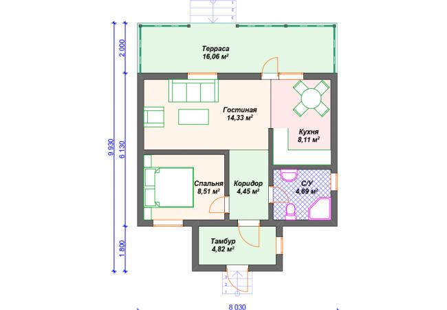 Каркасный дом 9.9х8 Проект К-39