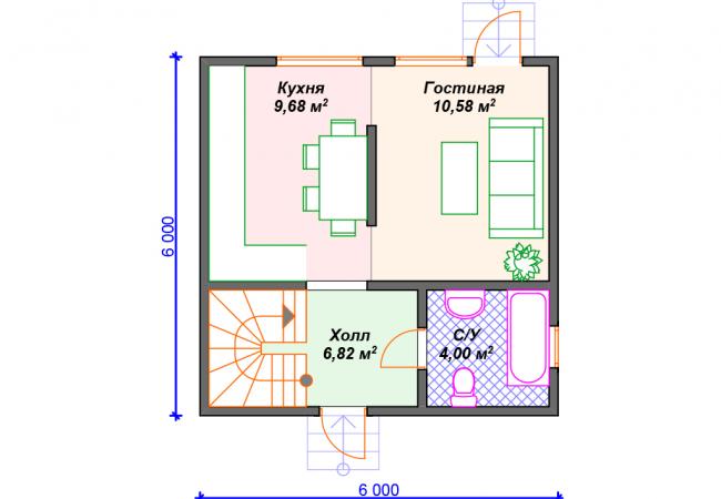 Каркасный дом 6х6. Проект К-43