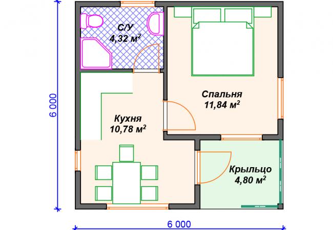Каркасный дом 6х6. Проект К-50